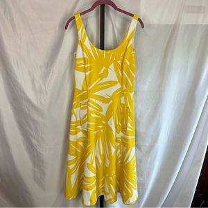 Donna Morgan Yellow and White Leaf Print Dress, size 6 AS IS